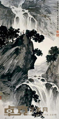 傅二石 傅益瑶 观瀑图 立轴 133×67cm