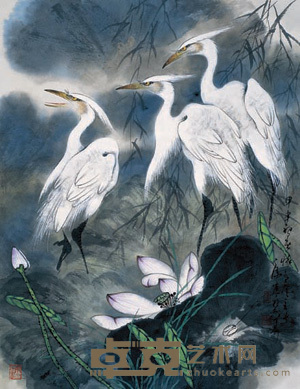 康宁 荷花鹭鸶 镜心 90×69cm