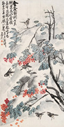 王震 庚午（1930年）作 花鸟 立轴