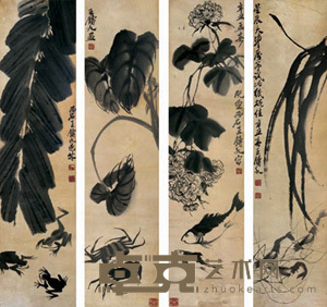 花鸟 四屏 134×33cm×4