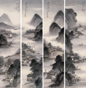 吴石僊 辛亥（1911年）作 四景山水 四屏
