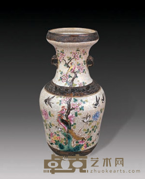 清 粉彩哥瓷花鸟瓶 高41.5cm