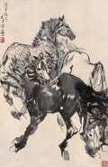 刘勃舒 戊午（1978年）作 三骏图 立轴