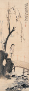 张大千 甲戌（1934年）作 荷花仕女 立轴