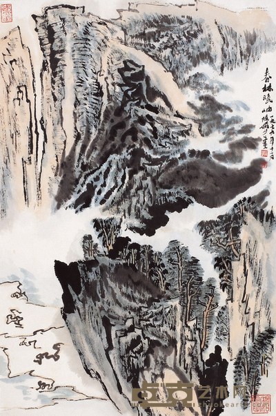 陆俨少 春林晚岫 设色纸本 立轴 69×45.5cm