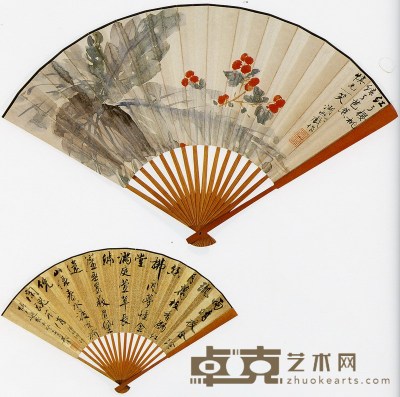 吴湖帆 花卉、书法 17.5×45cm