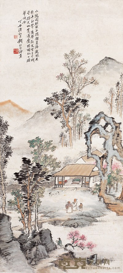 钱松嵒 蓬庐春色图 设色纸本 立轴 110.5×50cm