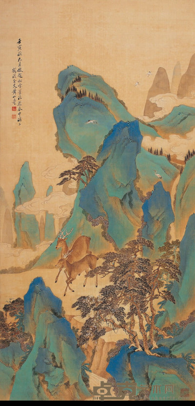 黄山寿 松鹤双鹿图 设色绢本 立轴 138×66.5cm