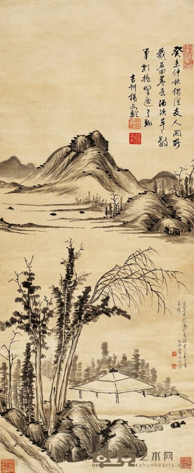 杨文骢( 江山孤亭图 水墨绢本 立轴 122.5×50.5cm