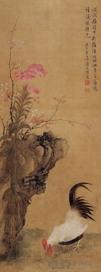陆 逵 冠上加冠图 设色绢本 立轴 105×39.5cm