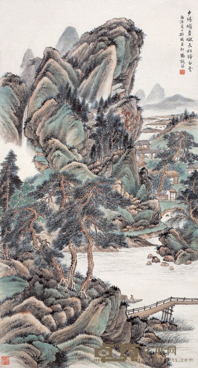 冯超然 溪山幽居图 设色纸本 立轴 149×80.5cm