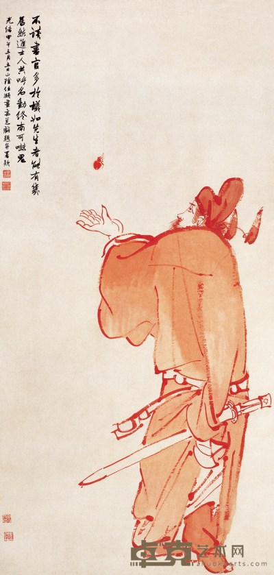 任伯年 高邕之 朱砂钟馗图 设色纸本 立轴 116.5×54.5cm