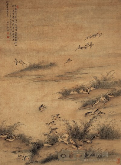 高培(清) 荻浦征鸿图 设色绢本 立轴 78.5×58cm