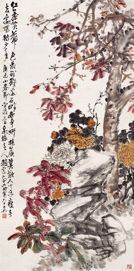 赵云壑 红叶黄华图 设色纸本 立轴