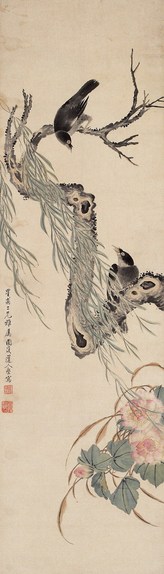 张盘 花鸟 设色纸本 立轴