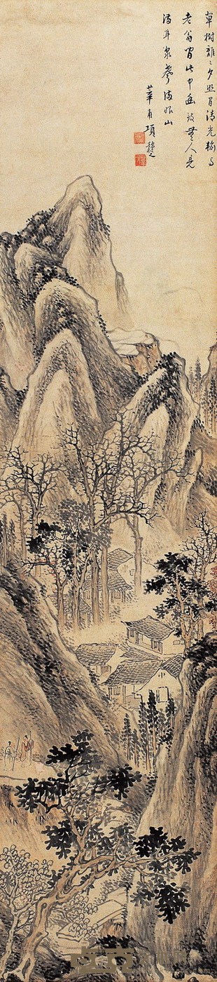 项穆之(清 &#8226;乾隆) 春山幽趣图 设色纸本 立轴 175×40cm