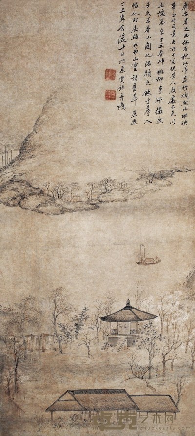 贾铉(清 &#8226;康熙) 春江放舟图 设色纸本 立轴 88×40cm