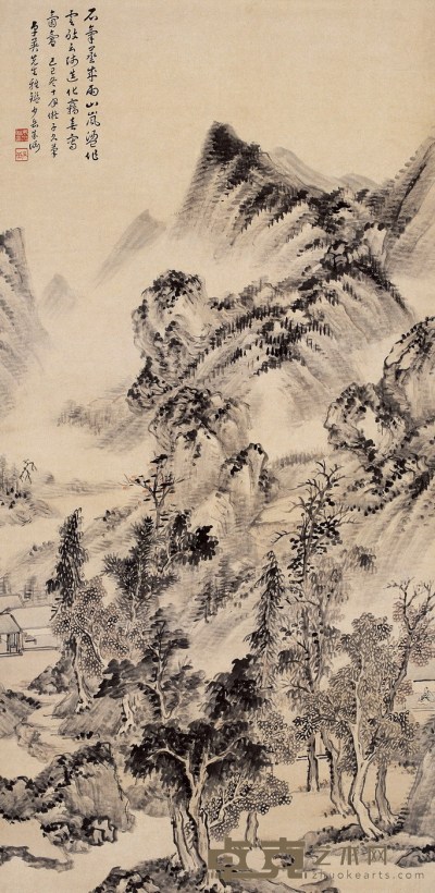朱 渊(清) 山岚氤氲图 设色纸本 立轴 134×66cm