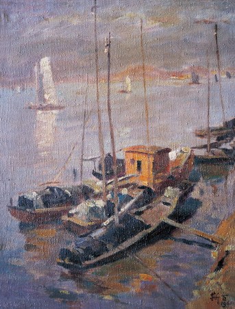吕斯百 港口 布面油画