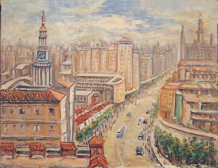 林达川 上海街景 布面油画