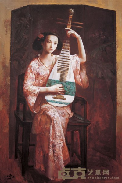 章仁缘 情系琵琶 布面油画 130×88cm