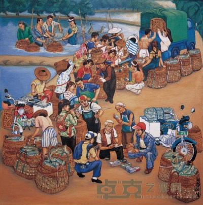 刘应洲 批发的鱼市场 木板油画 82×82cm
