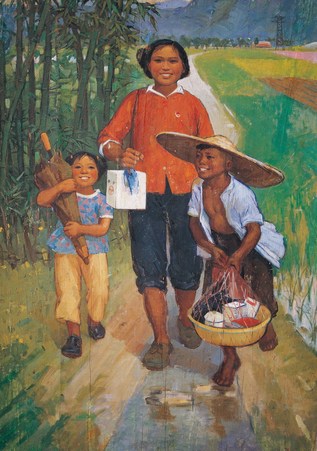 叶其璋 学习归来 木板油画