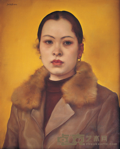 庞茂琨 穿皮衣的女人 布面油画 68×45 cm