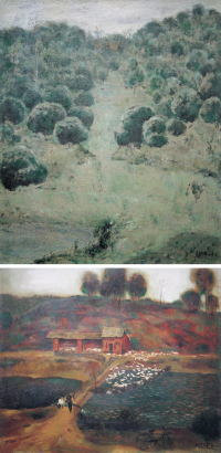 张冬峰 灰色的夏日、鸭乡 (两幅) 布面油画