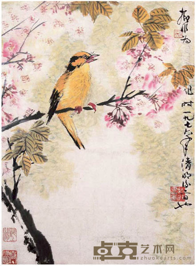 陆抑非 桃花黄鹂 镜片连框 46*33