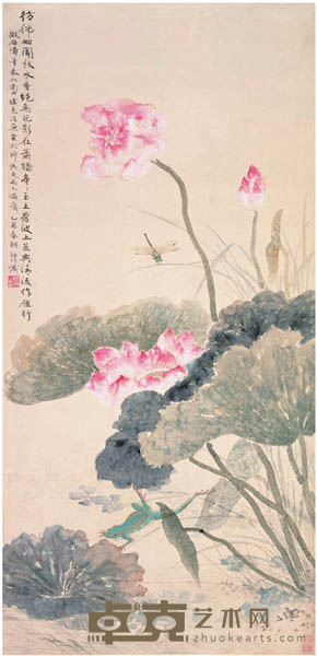 陆抑非 清流花影 立轴 105.5*51