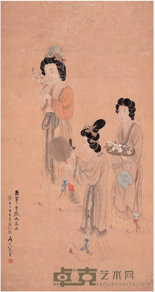 张大千 赏花仕女 立轴 92*49