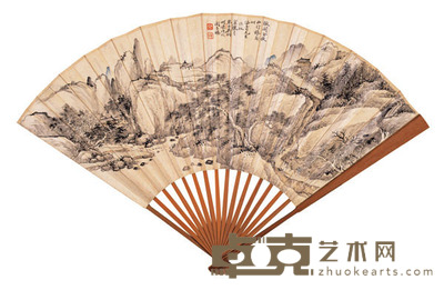 吴琴木 秋山行旅 成扇 20.5*51