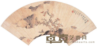 溥儒 秋亭闲泛 扇片 18*51