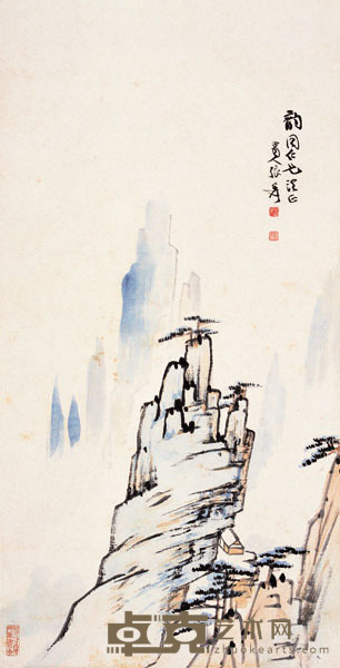 张大千 松云茅屋 立轴 87*44